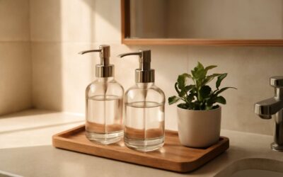Elevate Restroom Style with soap dispensers on tray: Sleek, Accessible, and Clean.